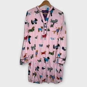 Nick & Nora Dogs in Sweaters Nightshirt Gown Pink Dog Mom Sleep Shirt Size XL